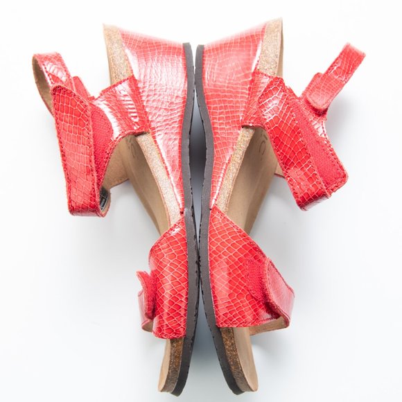 Vionic Natasa Sandals Patent Leather Snakeskin Wedge Open Toe Comfy Red Size 7 - Picture 5 of 9